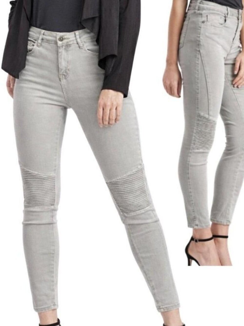 Pistola Womens 29 Audrey Moto Detail Ribbed Skinny Jeans Green Biker Grunge